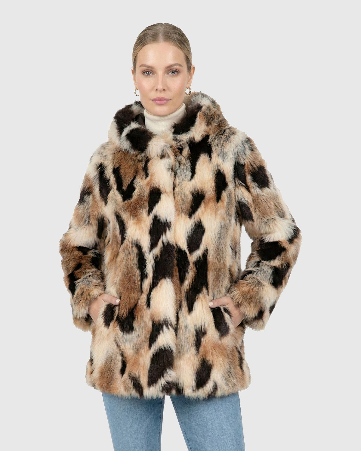 FUR-FREE GOLD FOX (FAUX FUR) JACKET, HOOD - GOLD