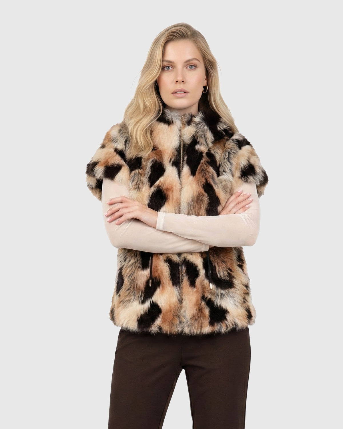 FUR-FREE GOLD FOX (FAUX FUR) REVERSIBLE HOODED VEST - GOLD/BLACK