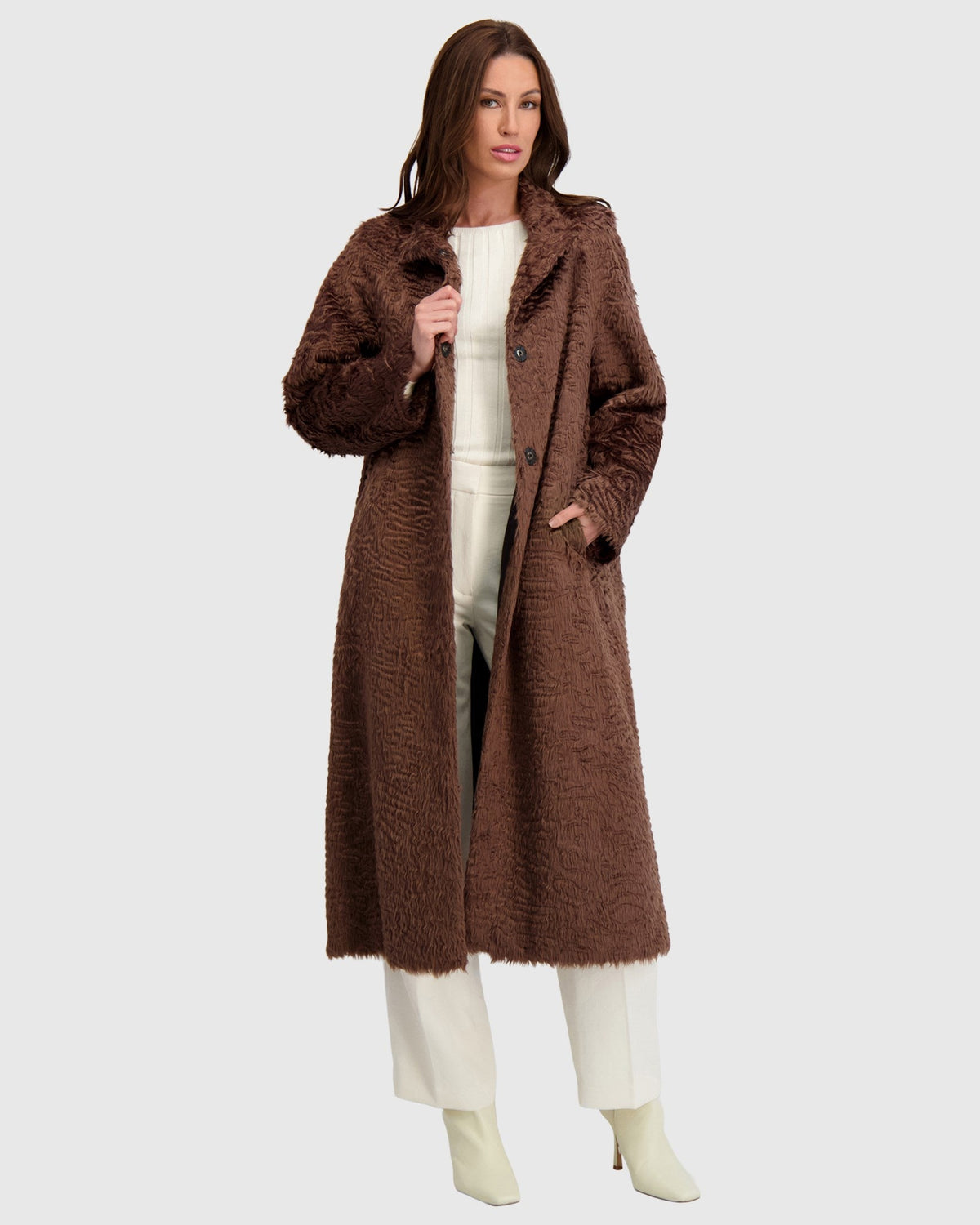FUR-FREE LAMB (FAUX FUR) COAT - BROWN