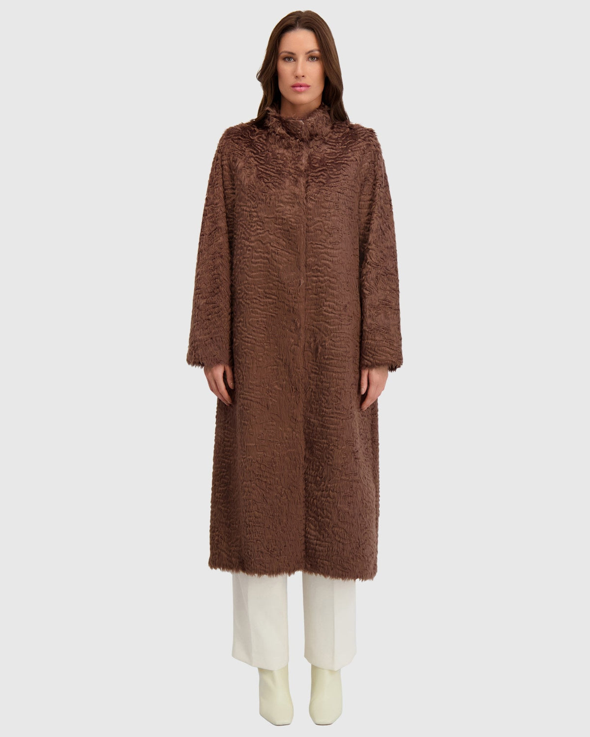 FUR-FREE LAMB (FAUX FUR) COAT - BROWN