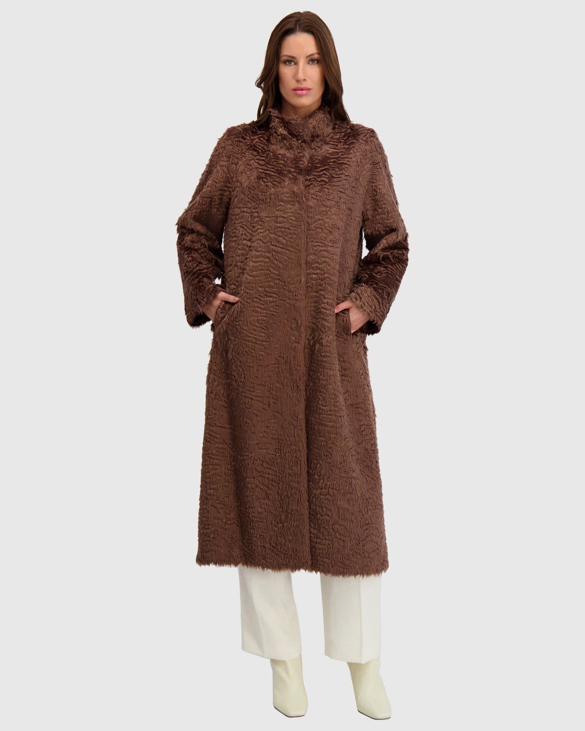 FUR-FREE LAMB (FAUX FUR) COAT - BROWN