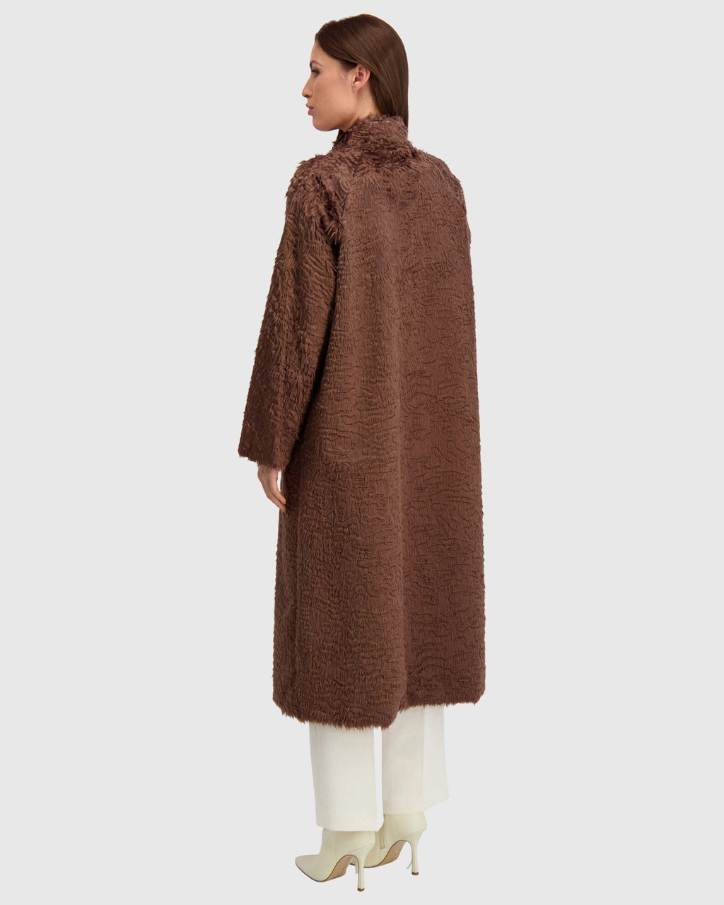 FUR-FREE LAMB (FAUX FUR) COAT - BROWN