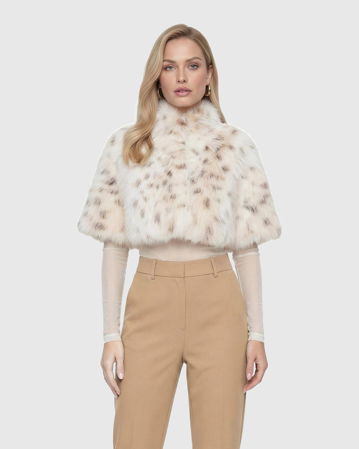 FUR-FREE LYNX BELLY (FAUX FUR) BOLERO, SHORT SLEEVES - LYX