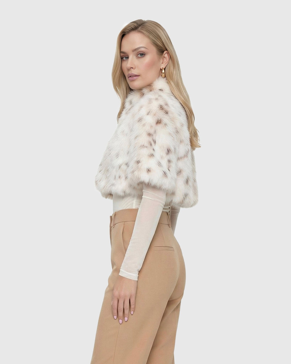 FUR-FREE LYNX BELLY (FAUX FUR) BOLERO, SHORT SLEEVES - LYX