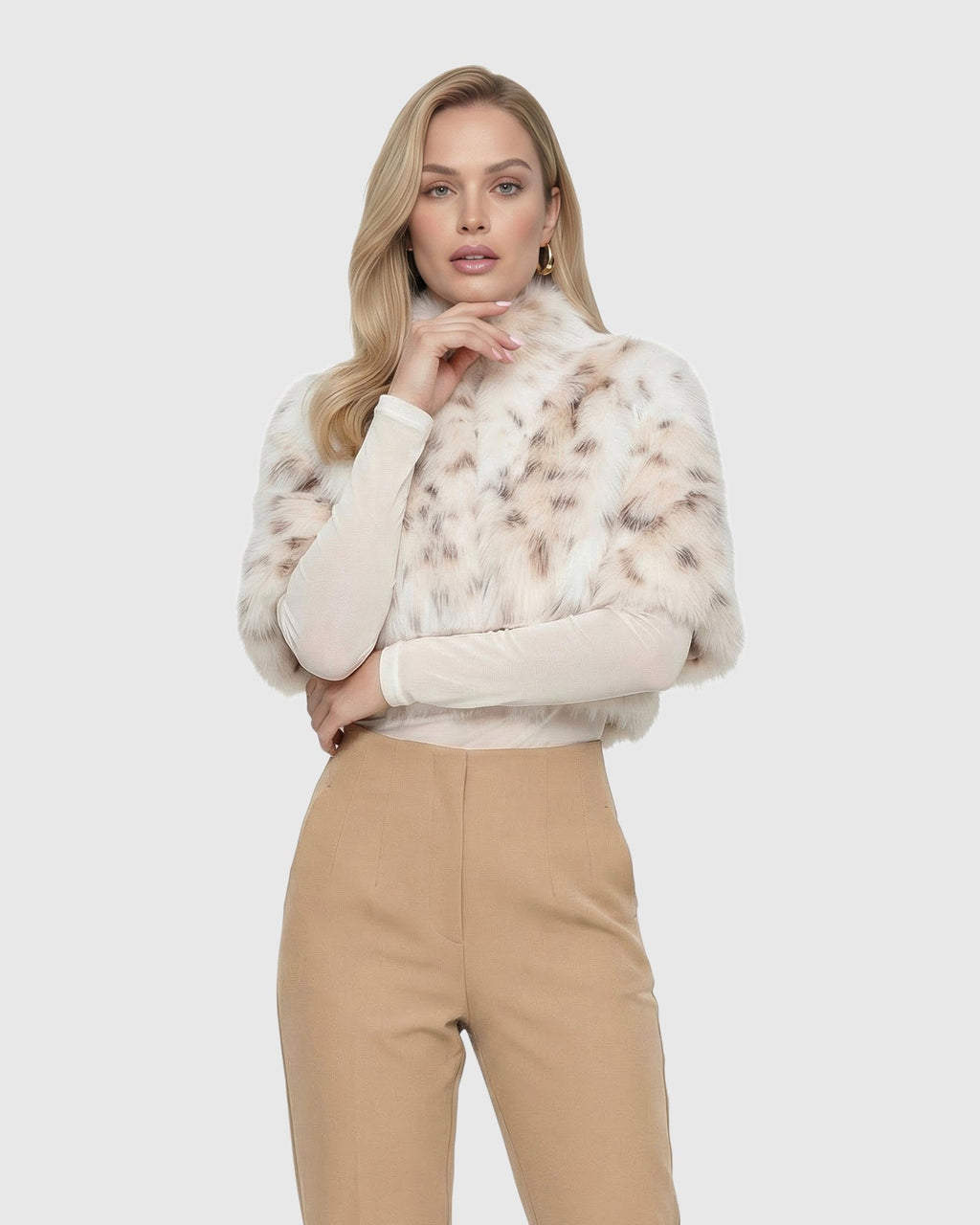 FUR-FREE LYNX BELLY (FAUX FUR) BOLERO, SHORT SLEEVES - LYX