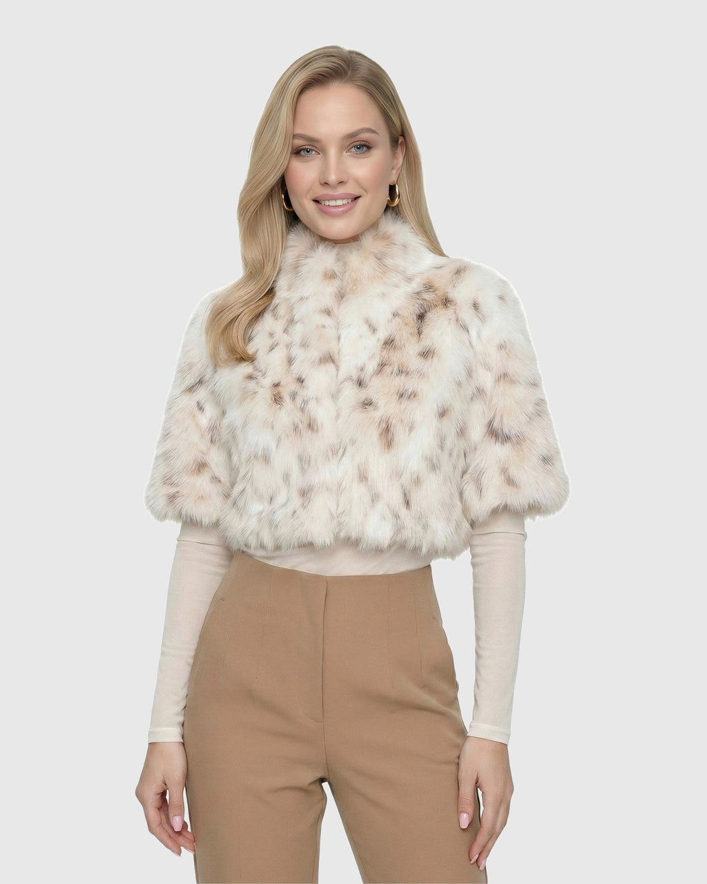 FUR-FREE LYNX BELLY (FAUX FUR) BOLERO, SHORT SLEEVES - LYX