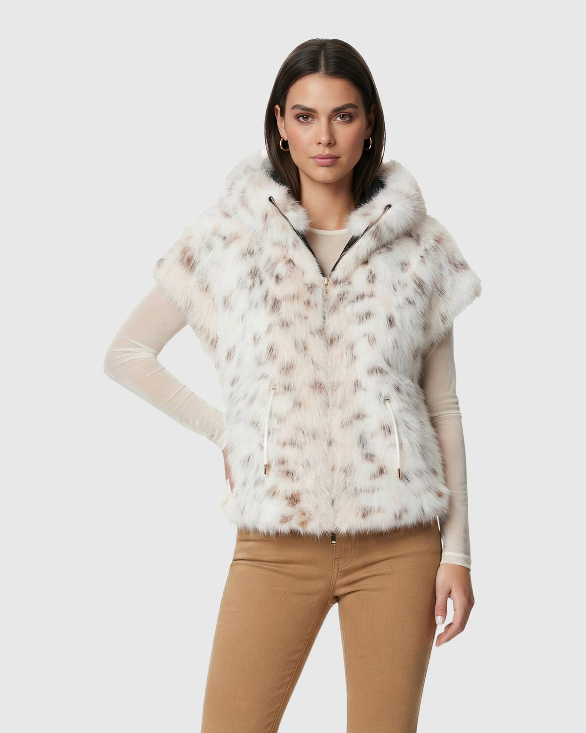 FUR-FREE LYNX (FAUX FUR) REVERSIBLE HOODED VEST - LYX/BLACK