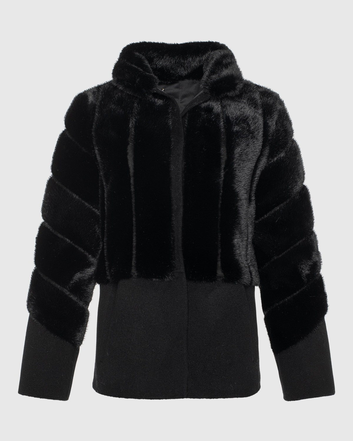 FUR-FREE MINK (PL) AND WOOL JACKET - BLACK