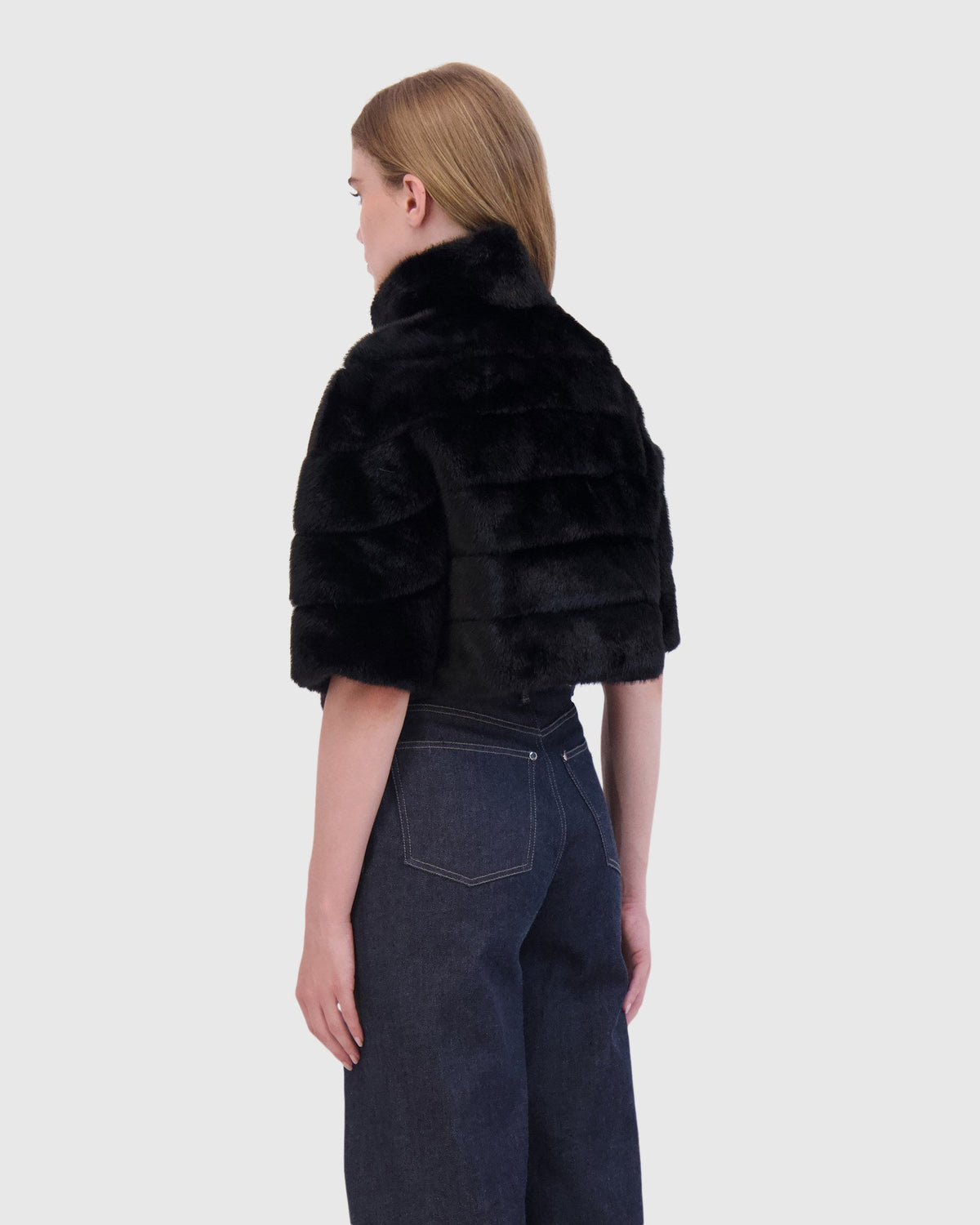 FUR-FREE MINK (FAUX FUR) BOLERO - BLACK