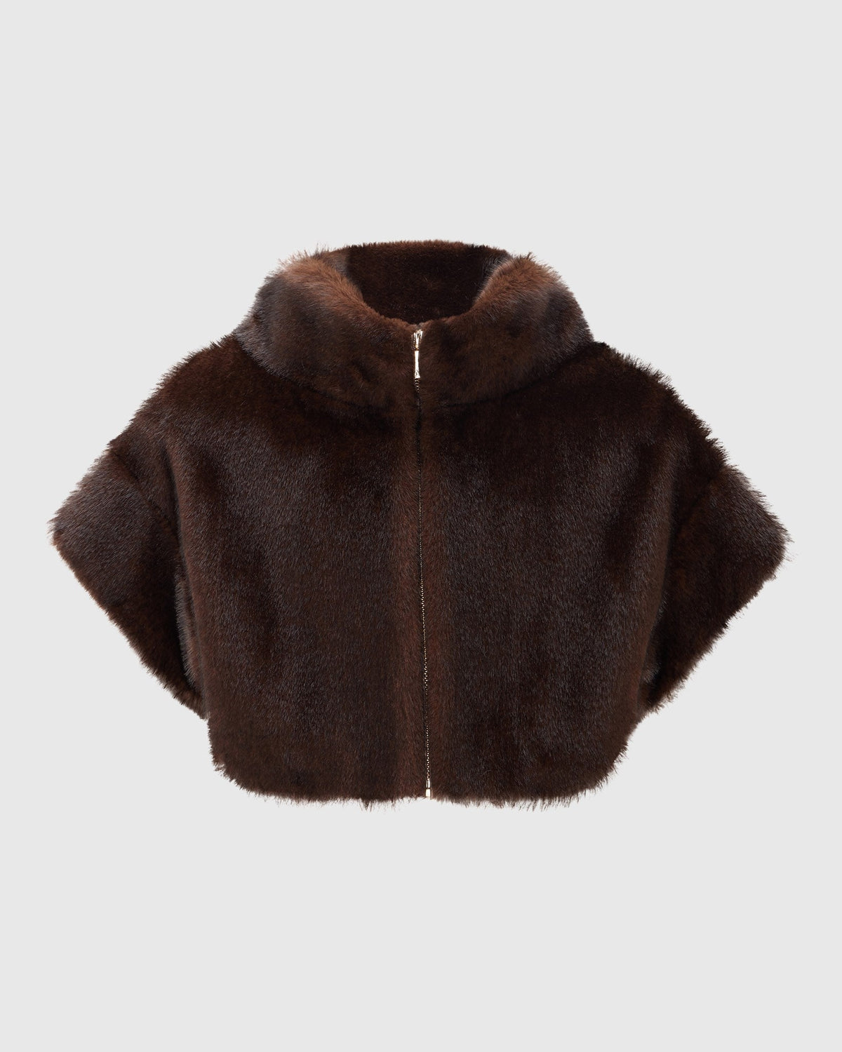 FUR-FREE MINK (FAUX FUR) BOLERO, SHORT SLEEVES - DARK BROWN