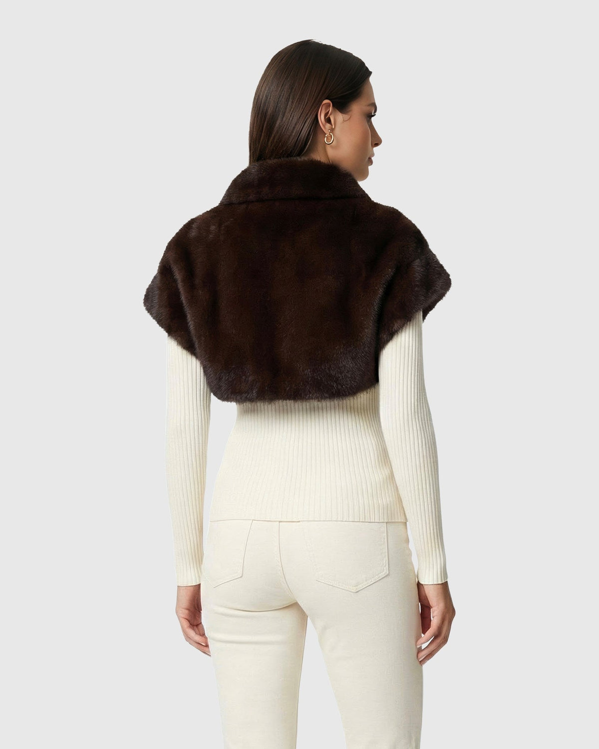 FUR-FREE MINK (FAUX FUR) BOLERO, SHORT SLEEVES - DARK BROWN