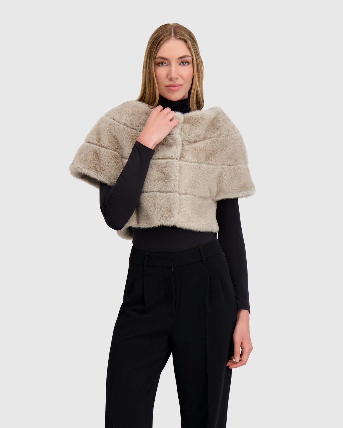 FUR-FREE MINK (FAUX FUR) CAPELET - SILVER BLUE