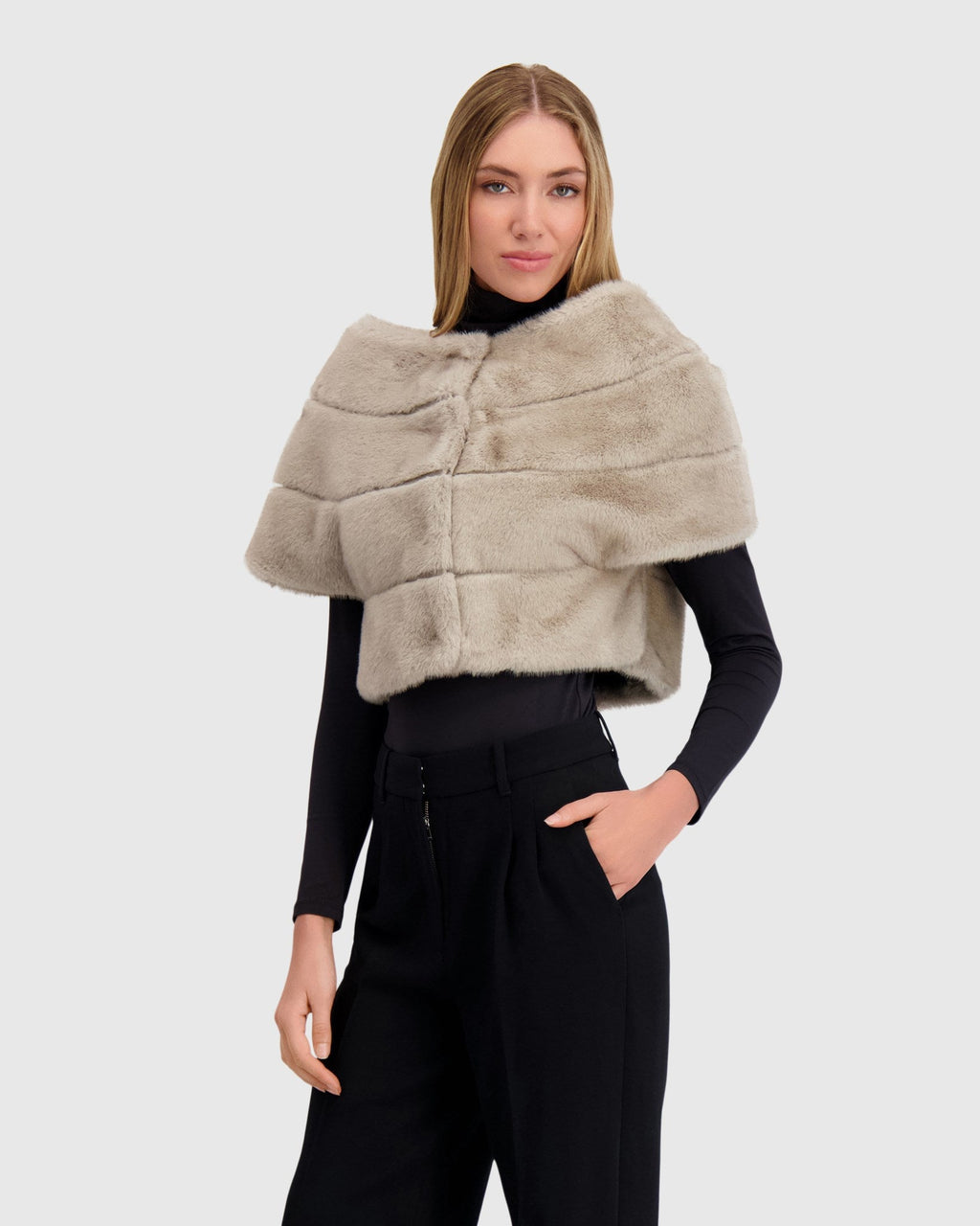 FUR-FREE MINK (FAUX FUR) CAPELET - SILVER BLUE