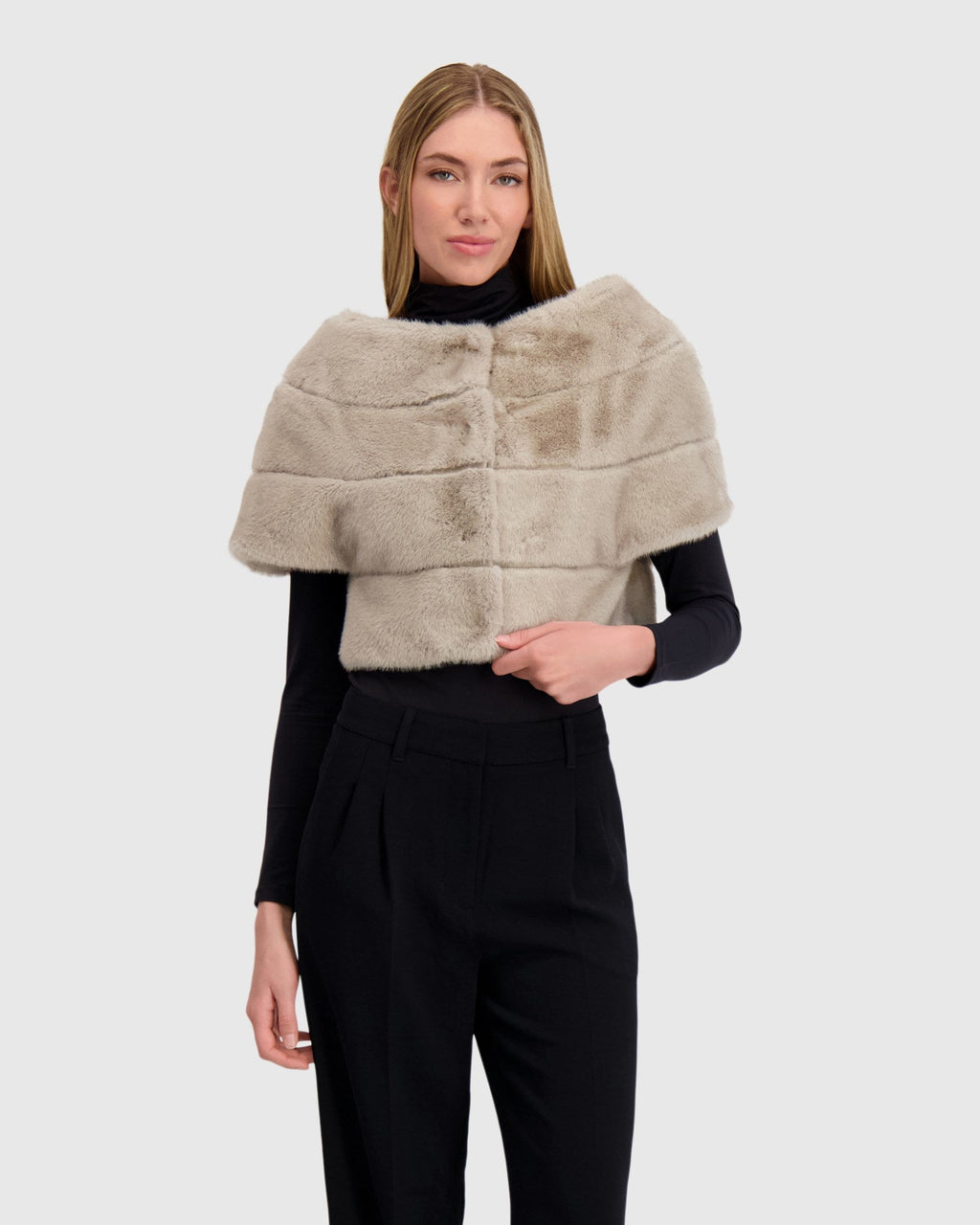 FUR-FREE MINK (FAUX FUR) CAPELET - SILVER BLUE