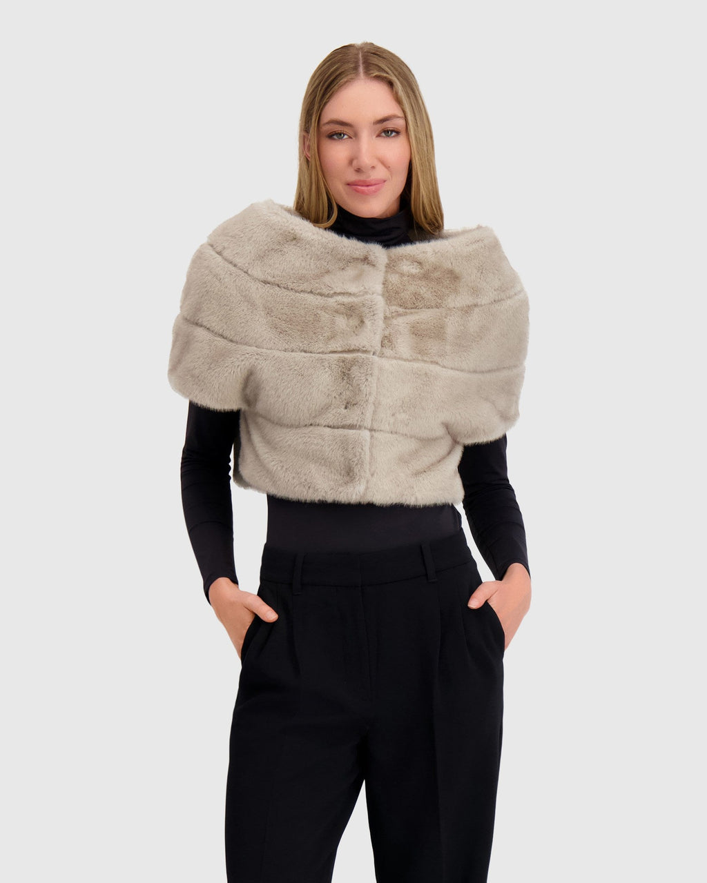 FUR-FREE MINK (FAUX FUR) CAPELET - SILVER BLUE
