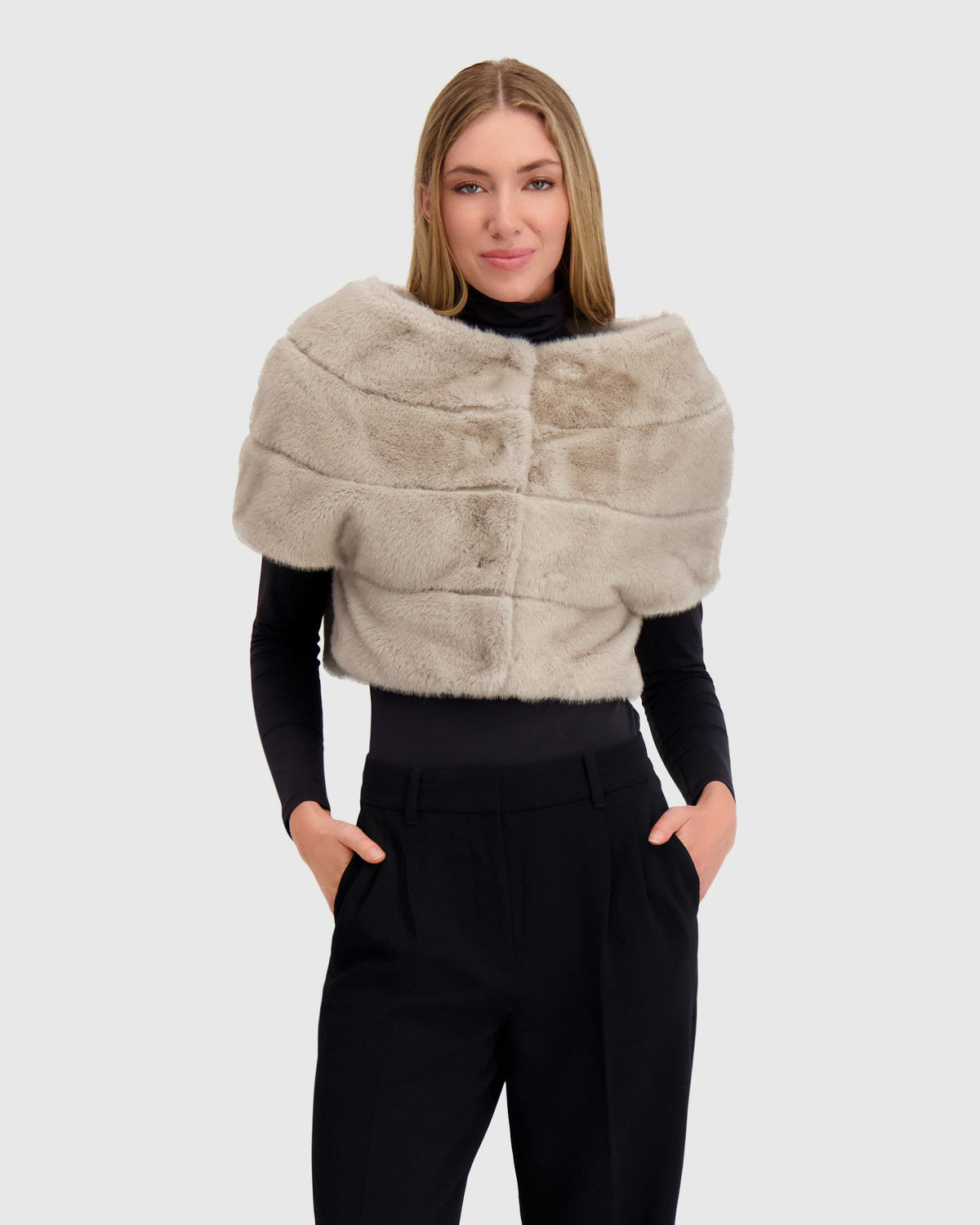 FUR-FREE MINK (FAUX FUR) CAPELET - SILVER BLUE