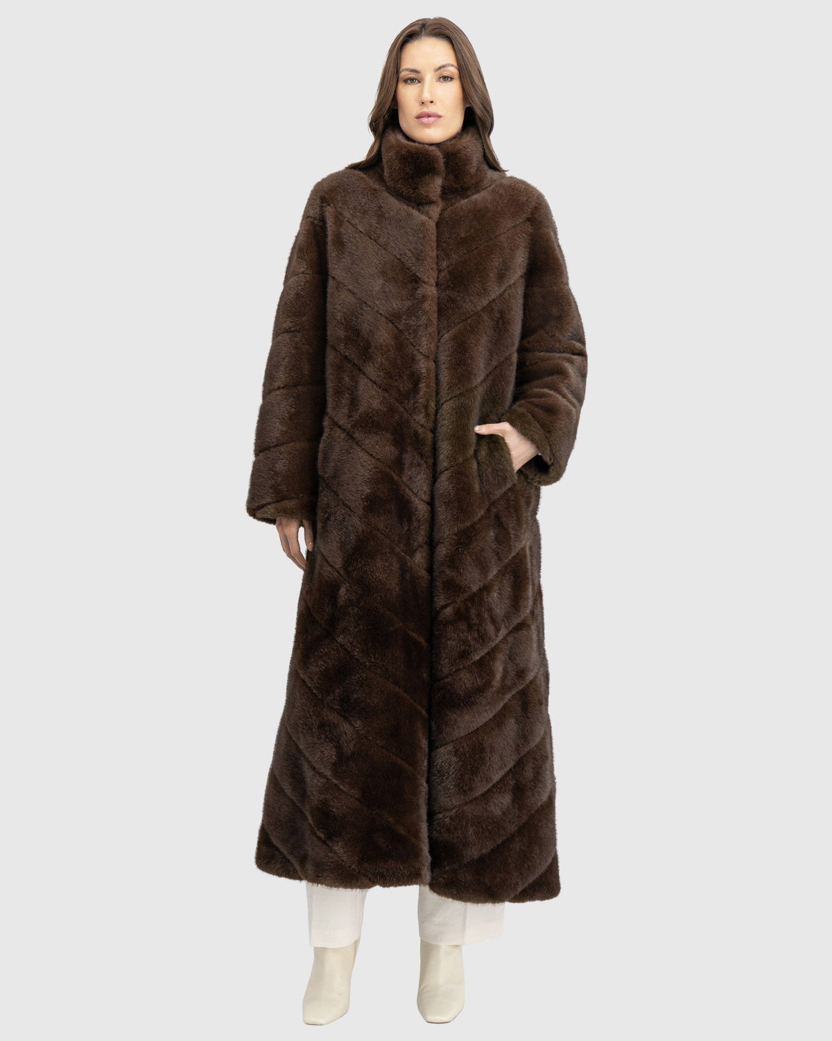 FUR-FREE MINK (FAUX FUR) COAT - BROWN