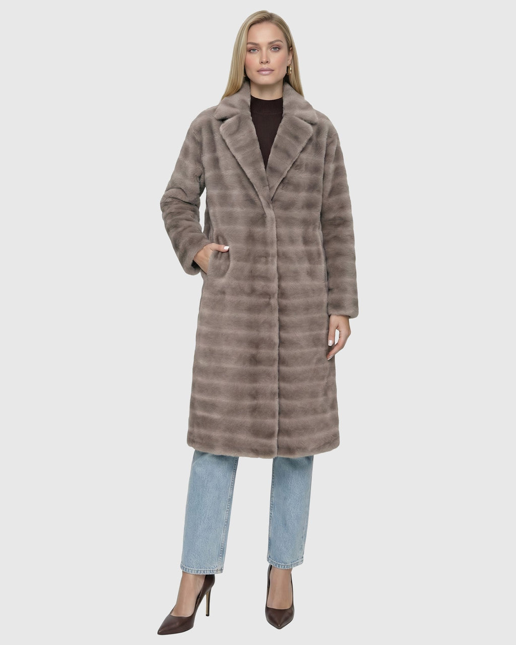 FUR-FREE MINK (FAUX FUR) COAT - GRAY