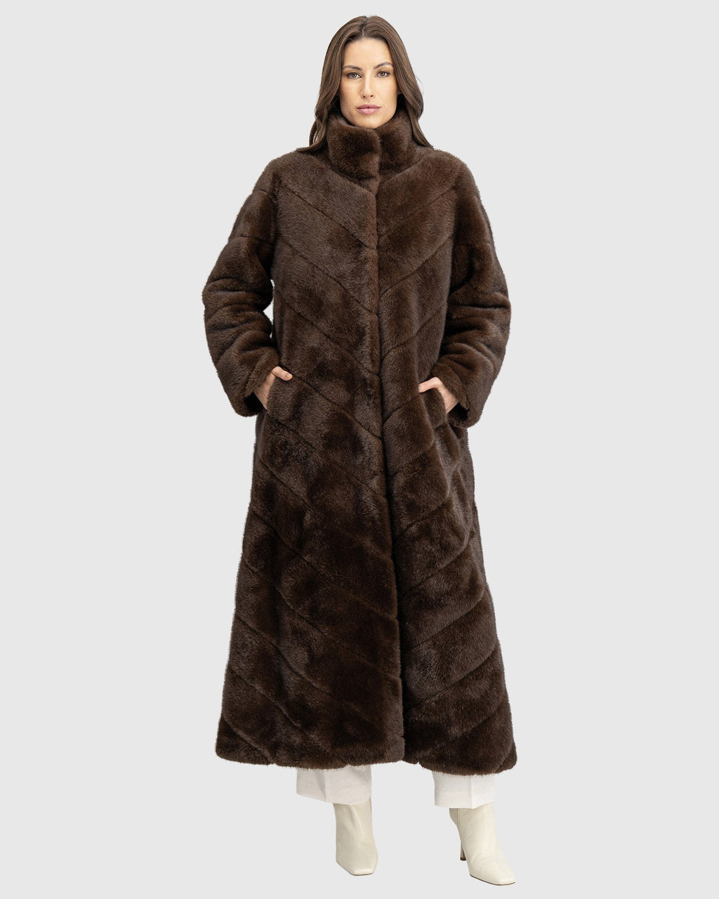 FUR-FREE MINK (FAUX FUR) COAT - BROWN