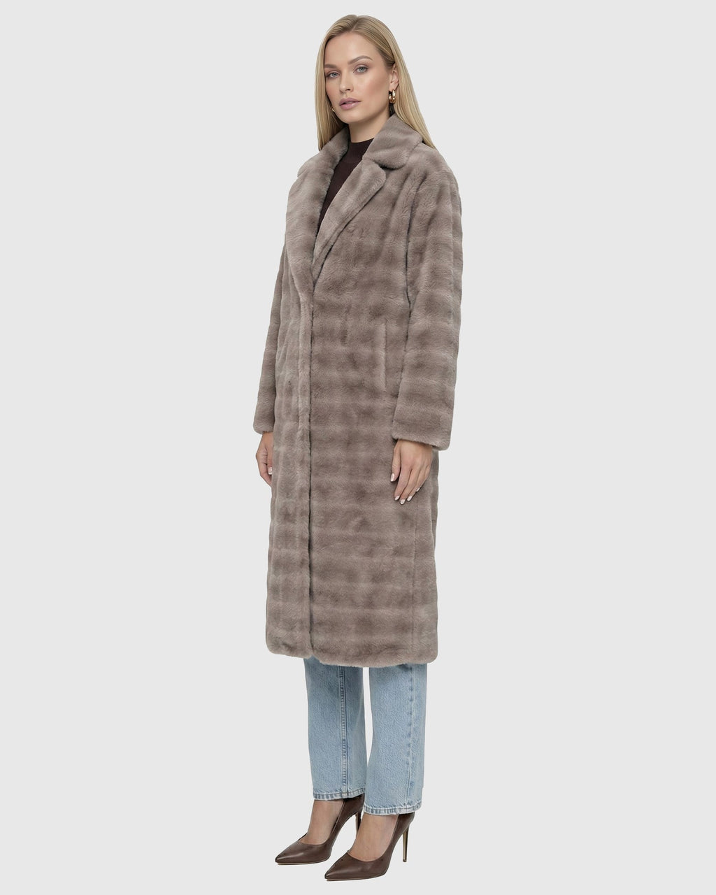 FUR-FREE MINK (FAUX FUR) COAT - GRAY
