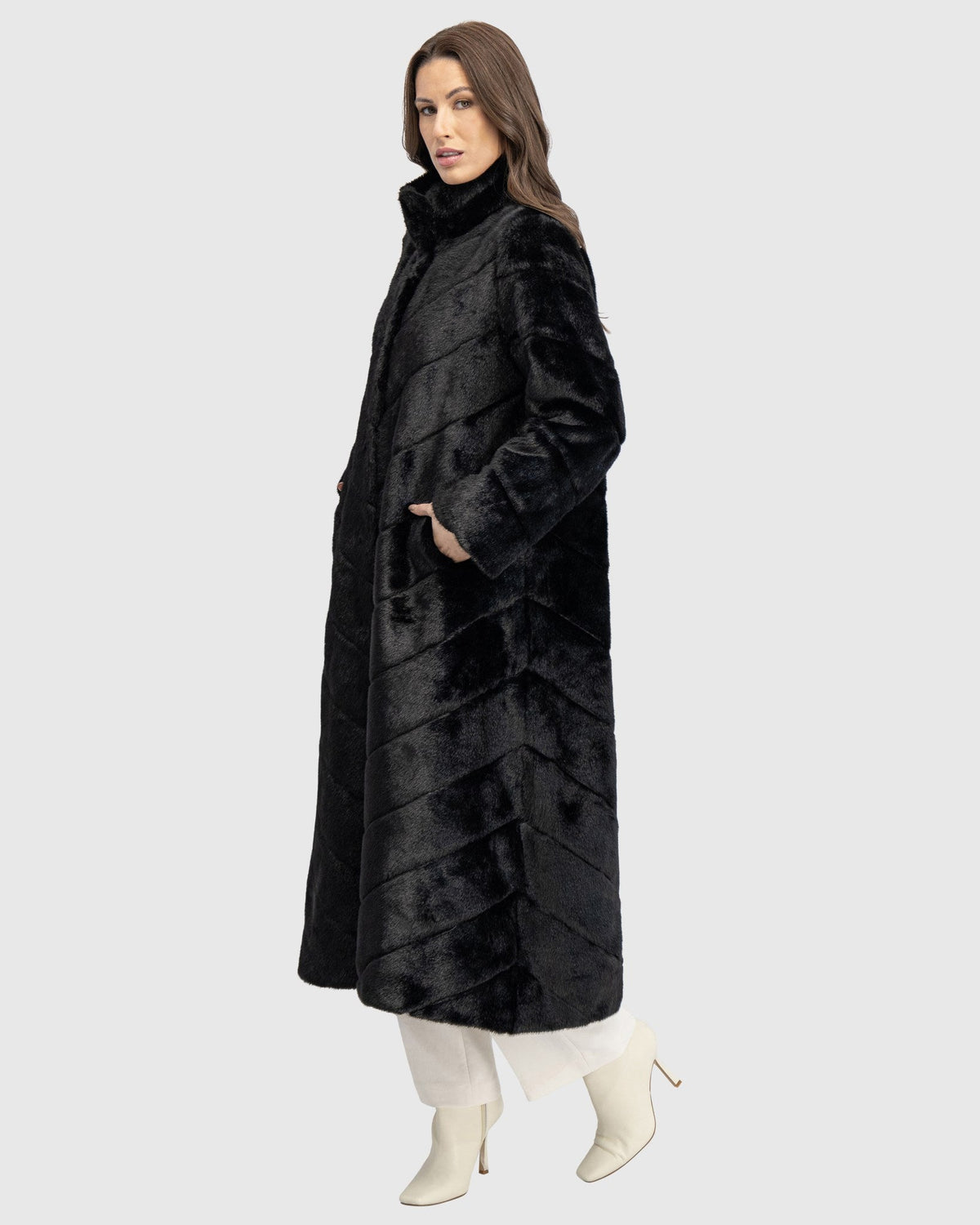 FUR-FREE MINK (FAUX FUR) COAT - BLACK