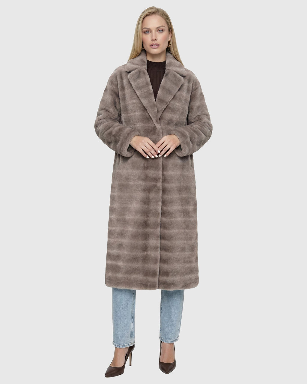 FUR-FREE MINK (FAUX FUR) COAT - GRAY