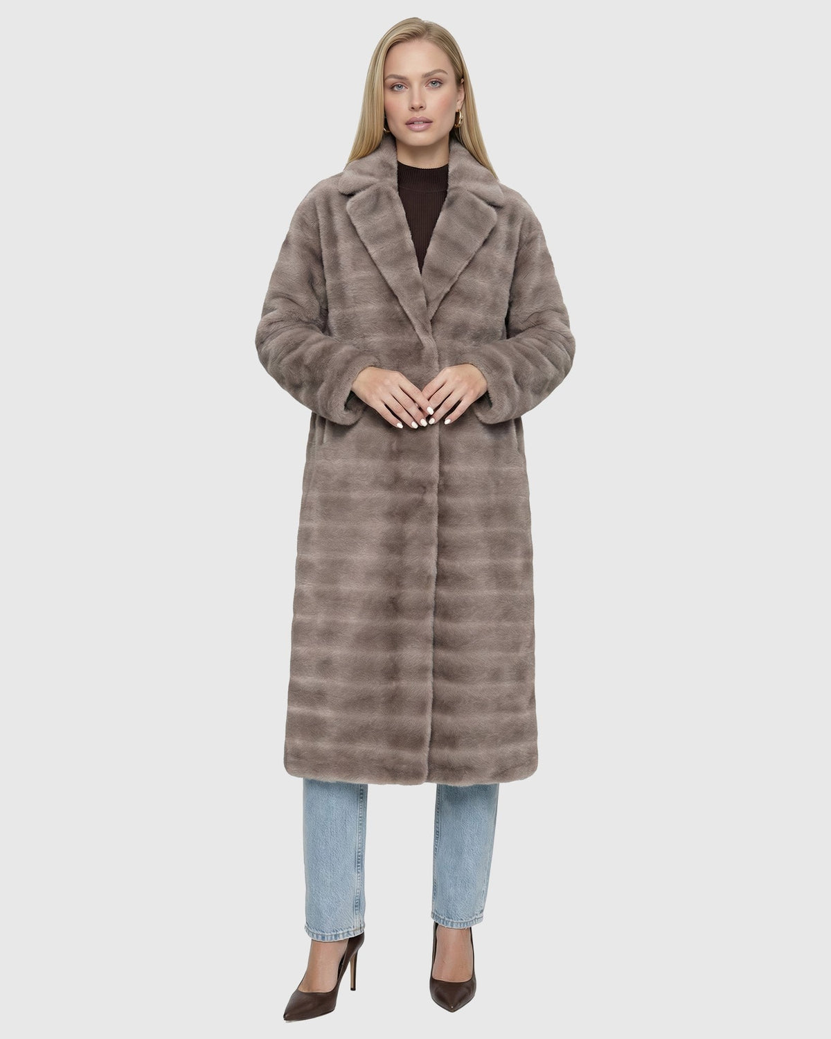 FUR-FREE MINK (FAUX FUR) COAT - GRAY