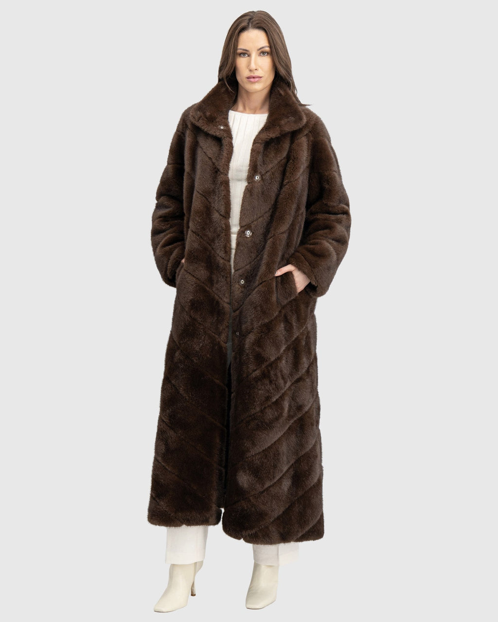 FUR-FREE MINK (FAUX FUR) COAT - BROWN