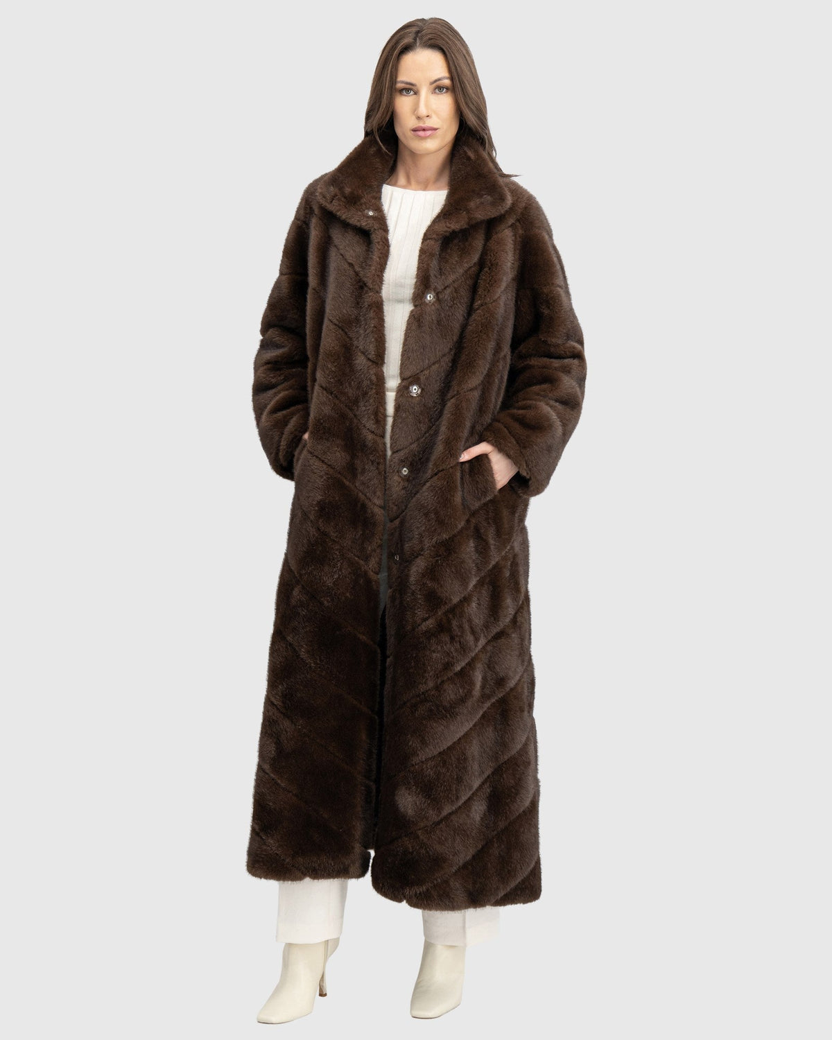 FUR-FREE MINK (FAUX FUR) COAT - BROWN