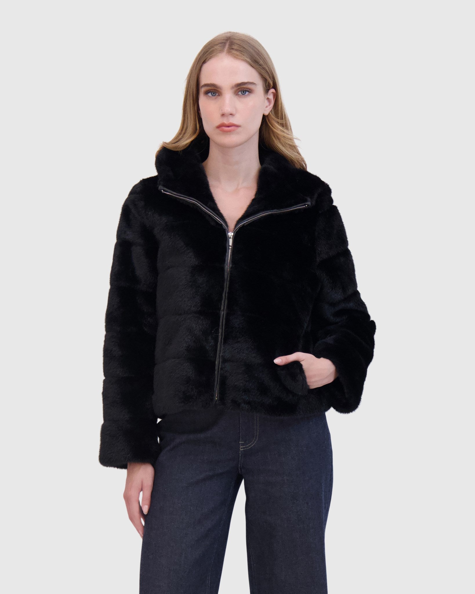 FUR-FREE MINK (FAUX FUR) HOODED JACKET