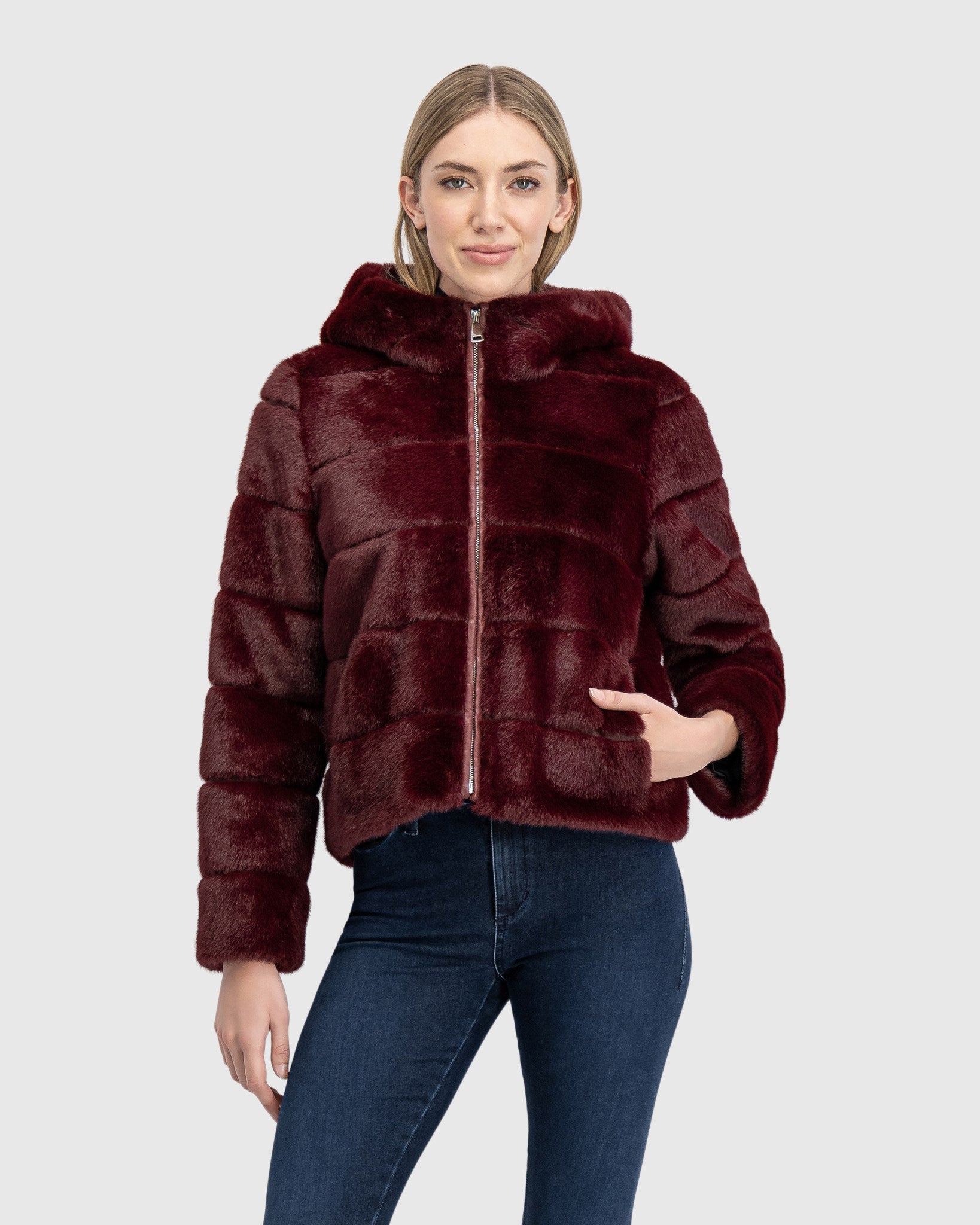 FUR-FREE MINK (FAUX FUR) HOODED JACKET