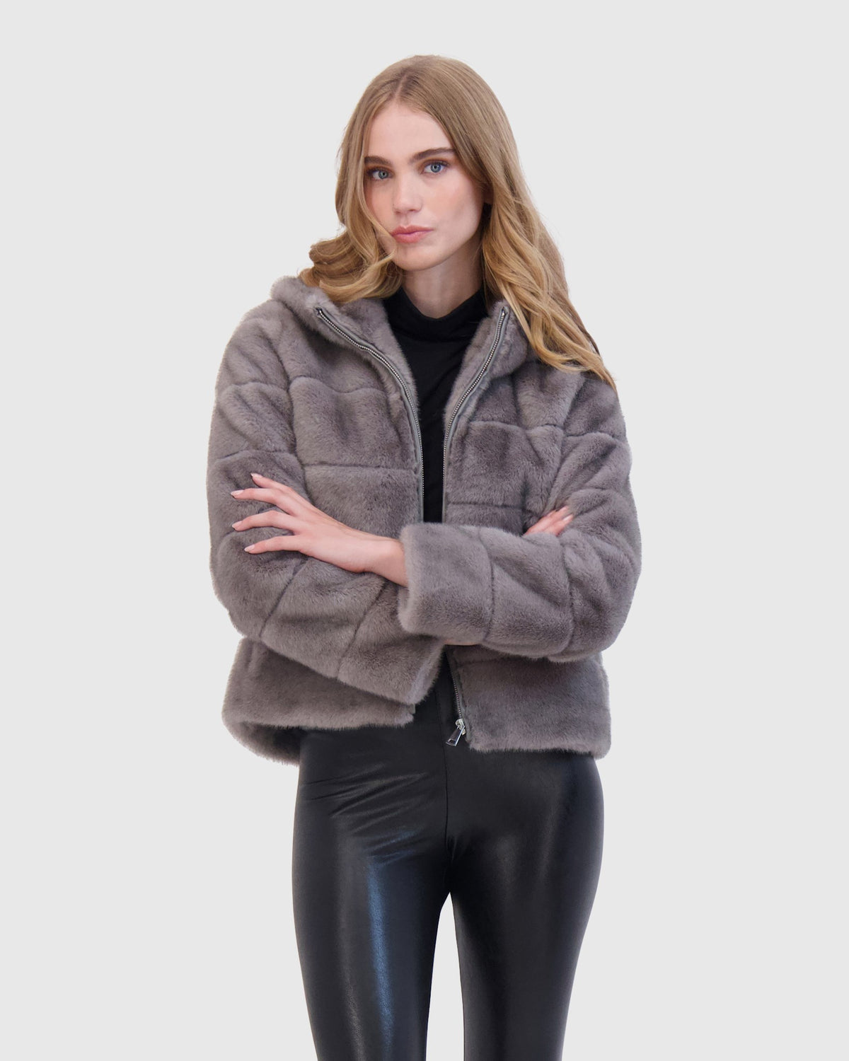 FUR-FREE MINK (FAUX FUR) HOODED JACKET