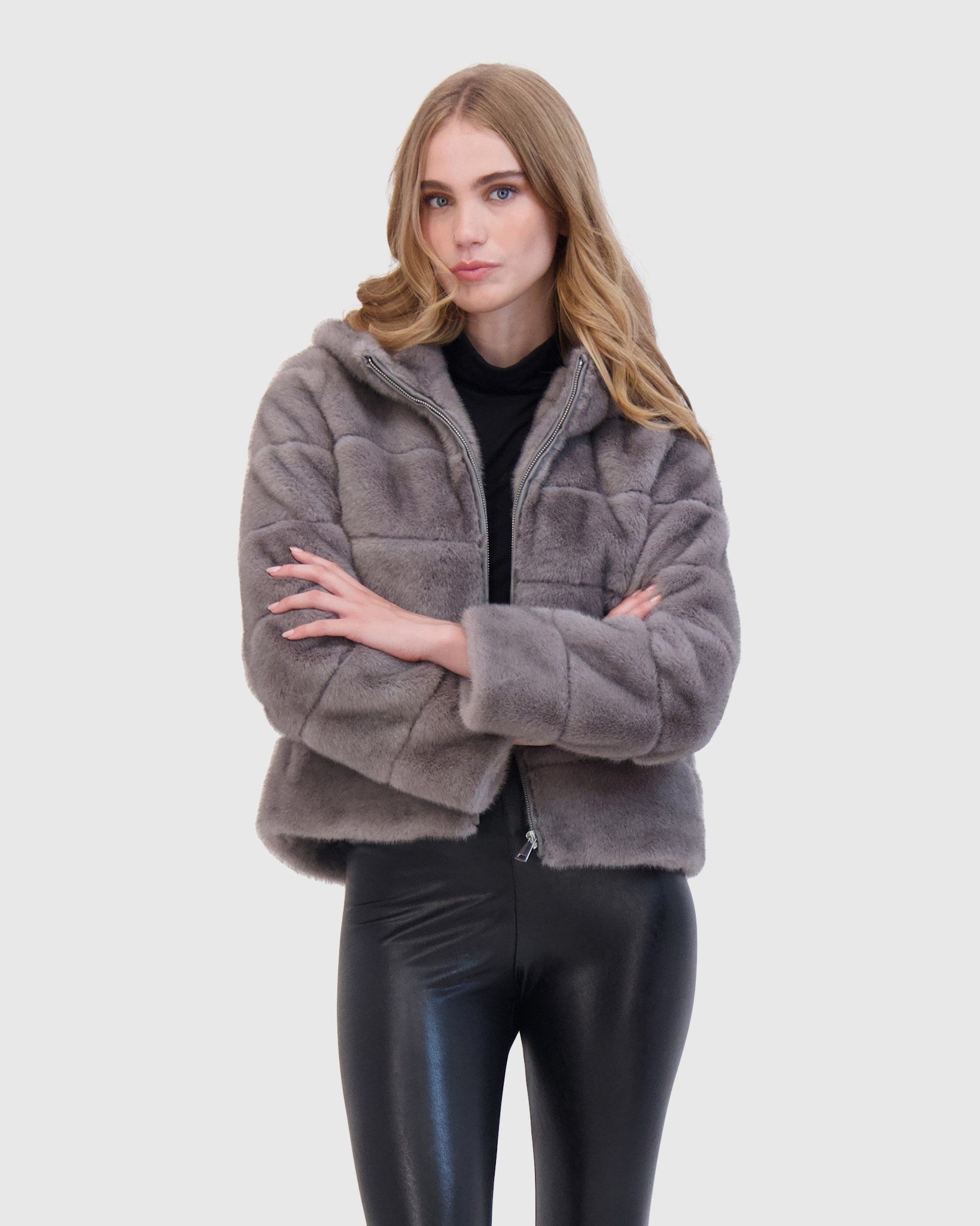 FUR-FREE MINK (FAUX FUR) HOODED JACKET