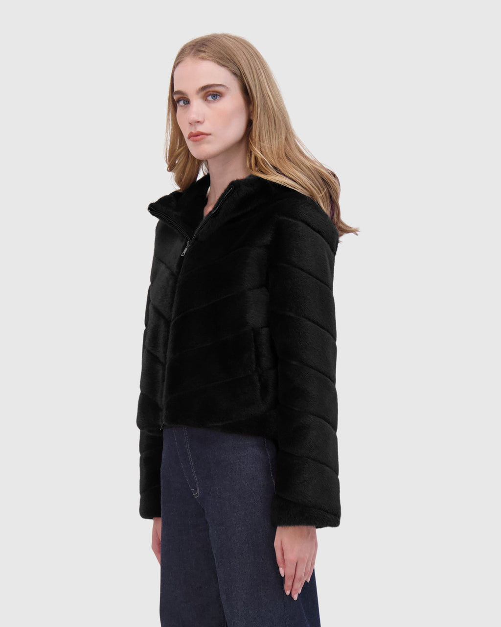 FUR-FREE MINK (FAUX FUR) HOODED JACKET