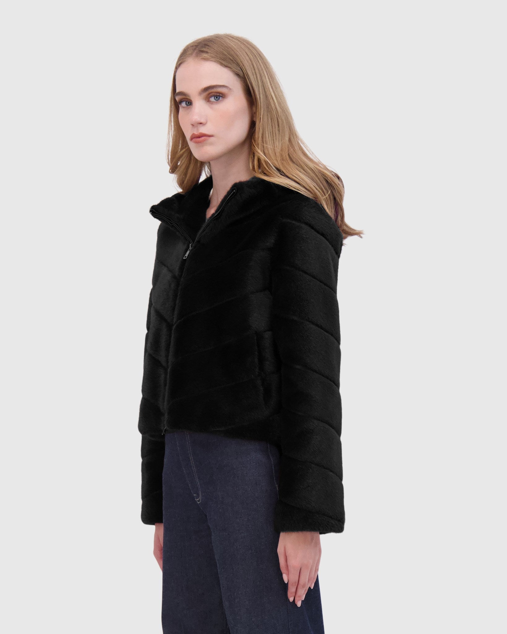 FUR-FREE MINK (FAUX FUR) HOODED JACKET