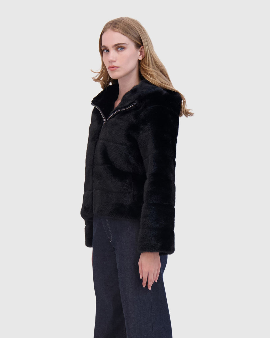 FUR-FREE MINK (FAUX FUR) HOODED JACKET