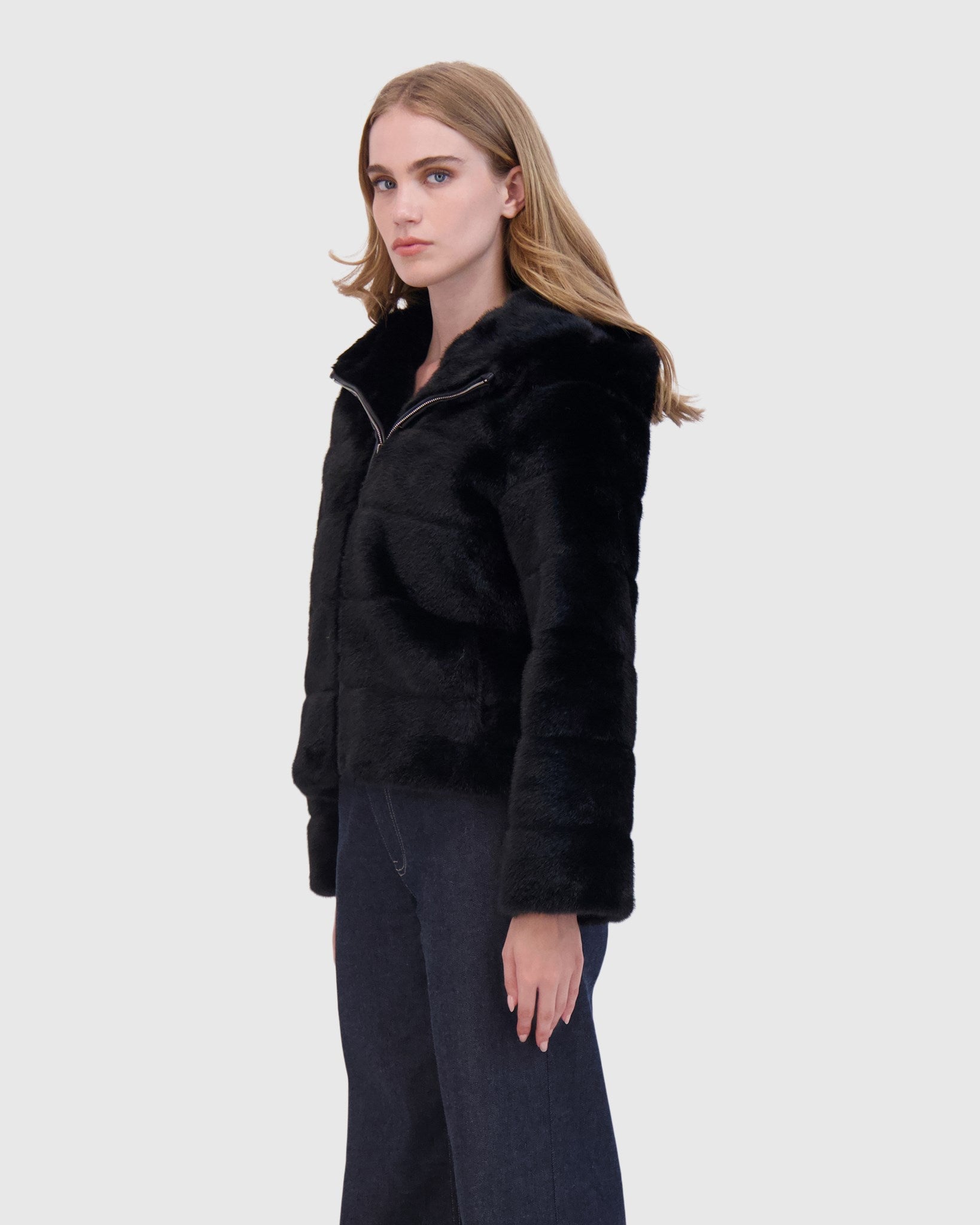 FUR-FREE MINK (FAUX FUR) HOODED JACKET