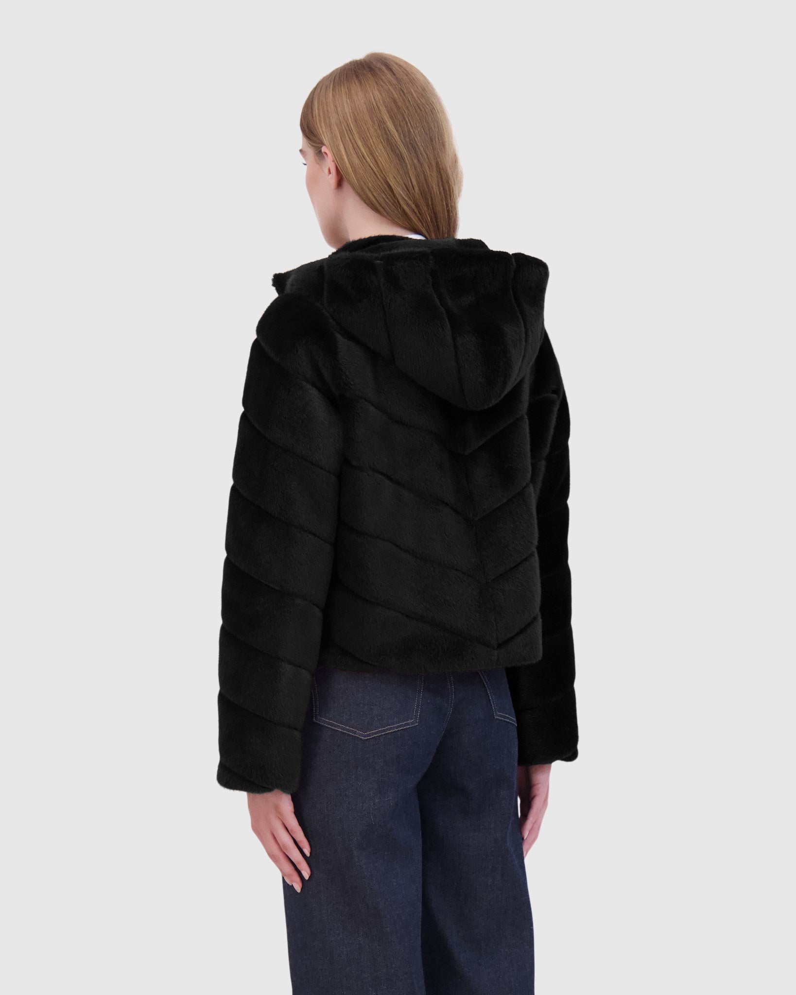 FUR-FREE MINK (FAUX FUR) HOODED JACKET