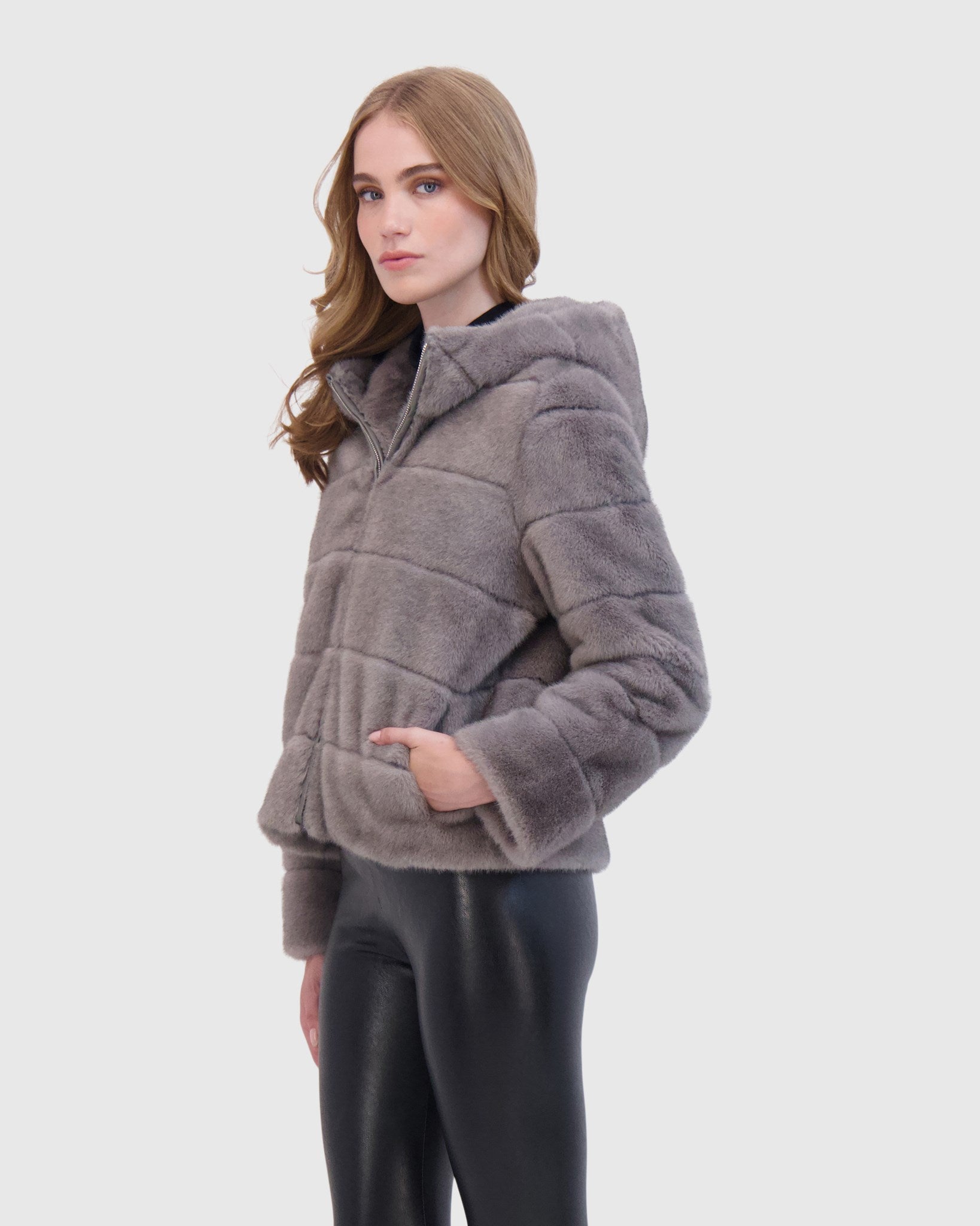 FUR-FREE MINK (FAUX FUR) HOODED JACKET