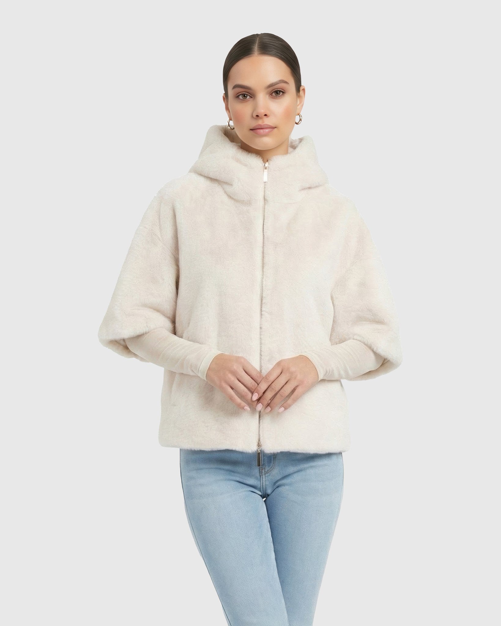 FUR-FREE MINK (FAUX FUR) HOODED PARKA