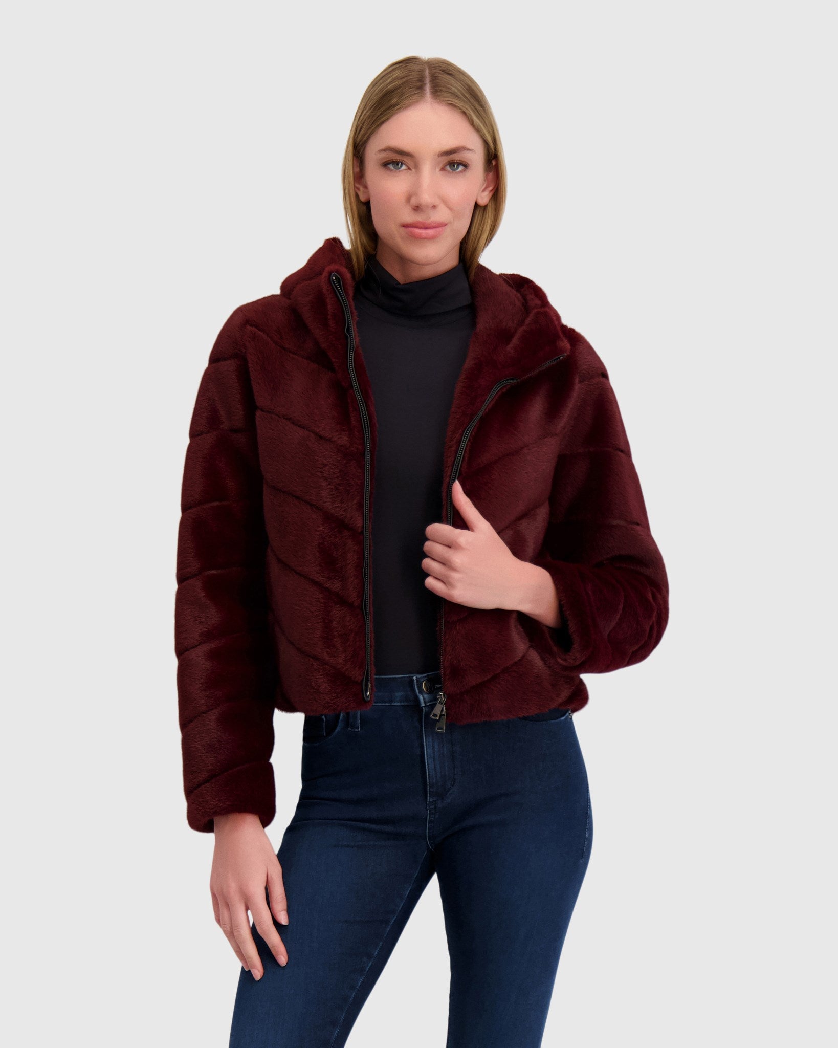 FUR-FREE MINK (FAUX FUR) HOODED JACKET
