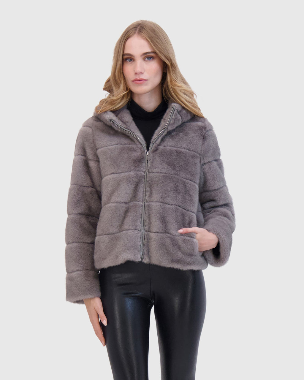 FUR-FREE MINK (FAUX FUR) HOODED JACKET