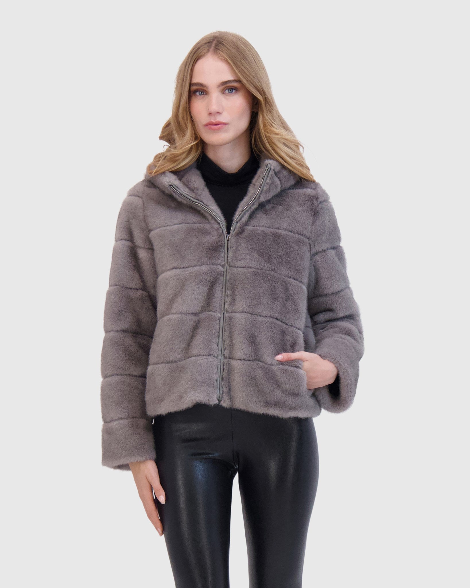 FUR-FREE MINK (FAUX FUR) HOODED JACKET