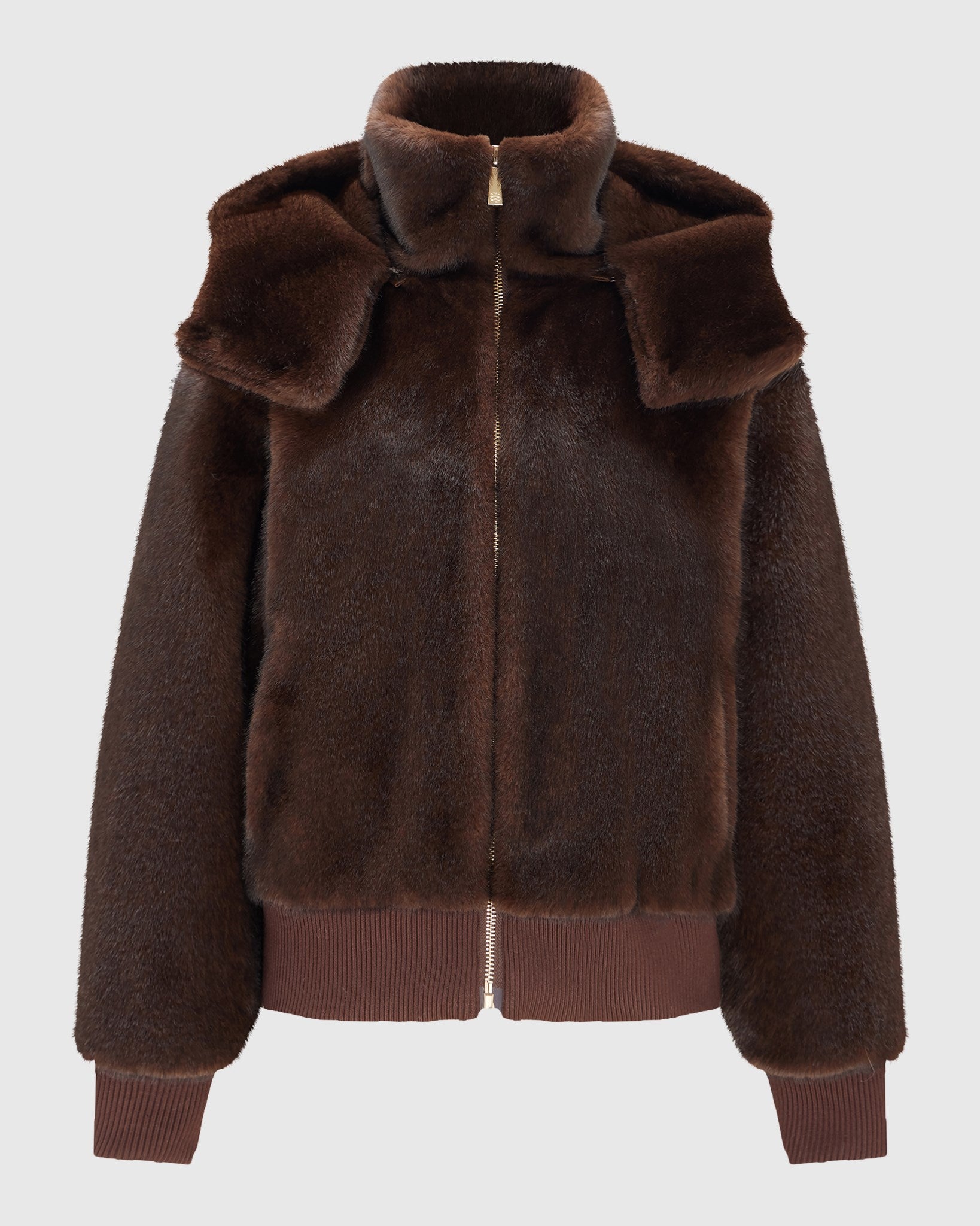 FUR-FREE MINK (FAUX FUR) PARKA WITH KNITTED CUFFS & BOTTOM