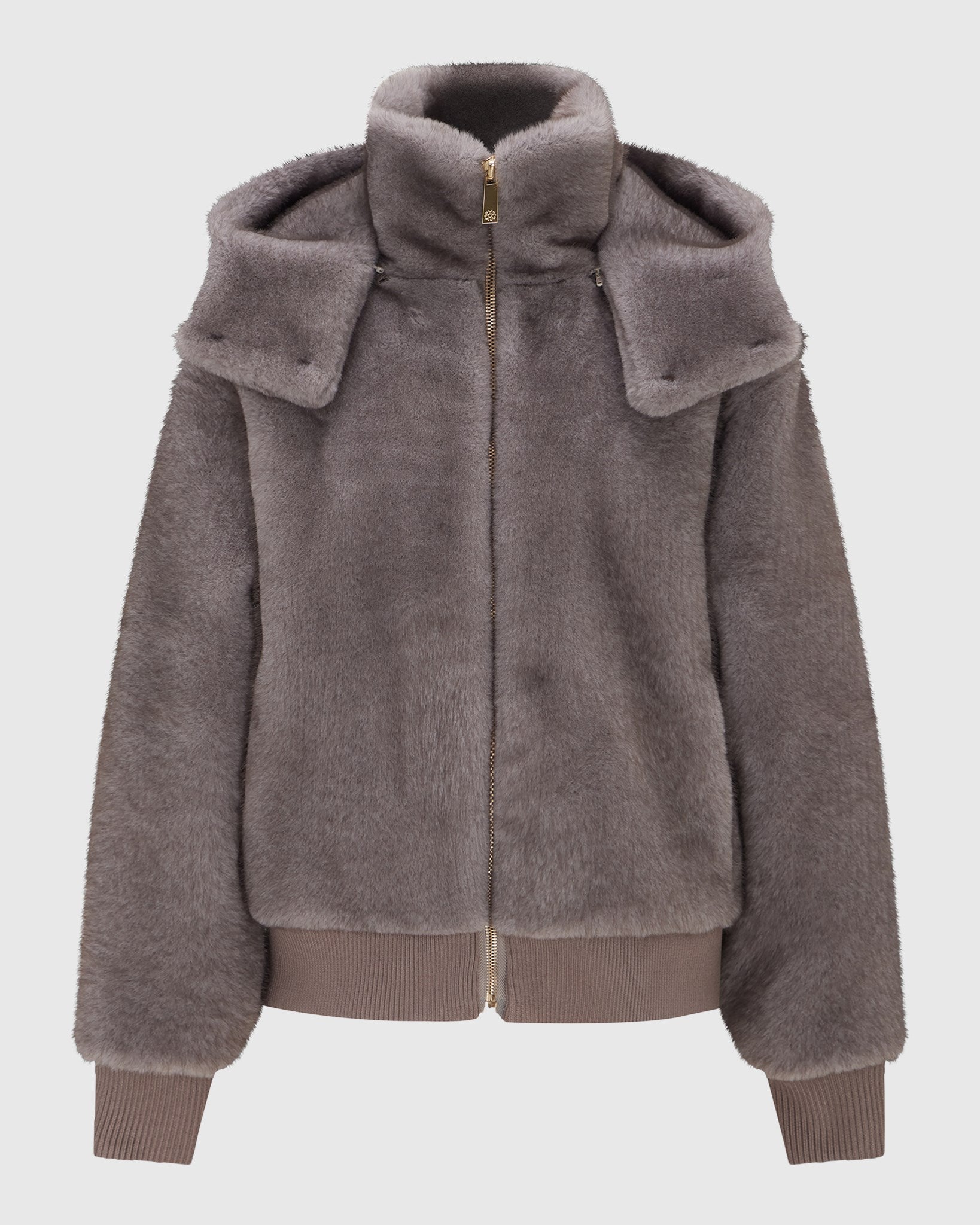 FUR-FREE MINK (FAUX FUR) PARKA WITH KNITTED CUFFS & BOTTOM