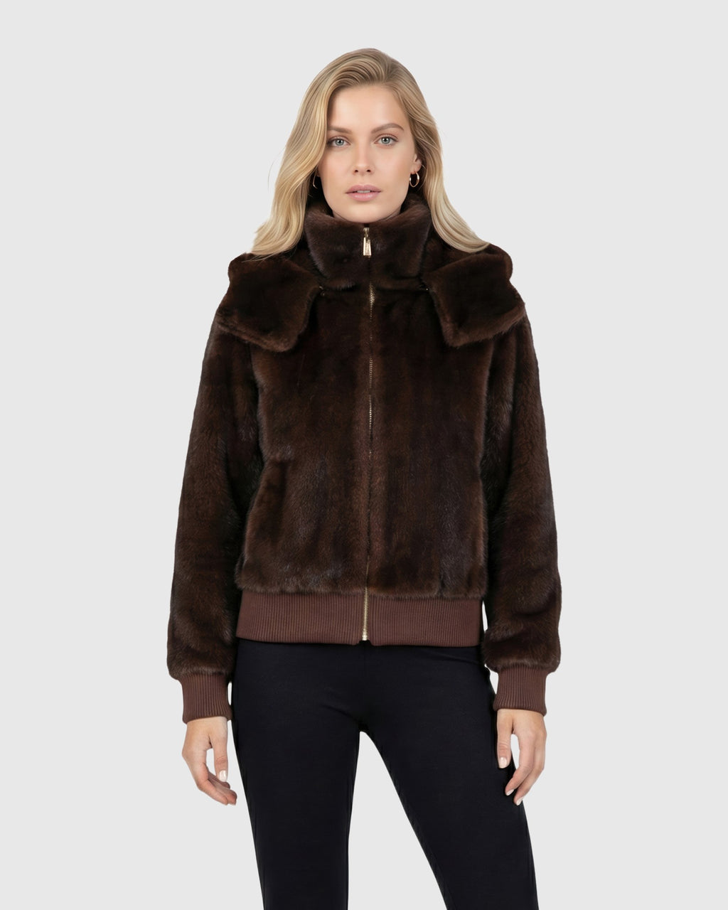 FUR-FREE MINK (FAUX FUR) PARKA WITH KNITTED CUFFS & BOTTOM