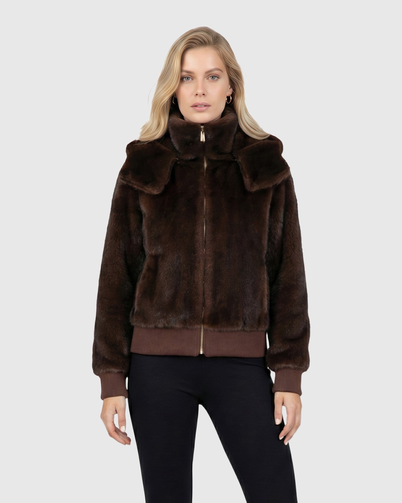 FUR-FREE MINK (FAUX FUR) PARKA WITH KNITTED CUFFS & BOTTOM