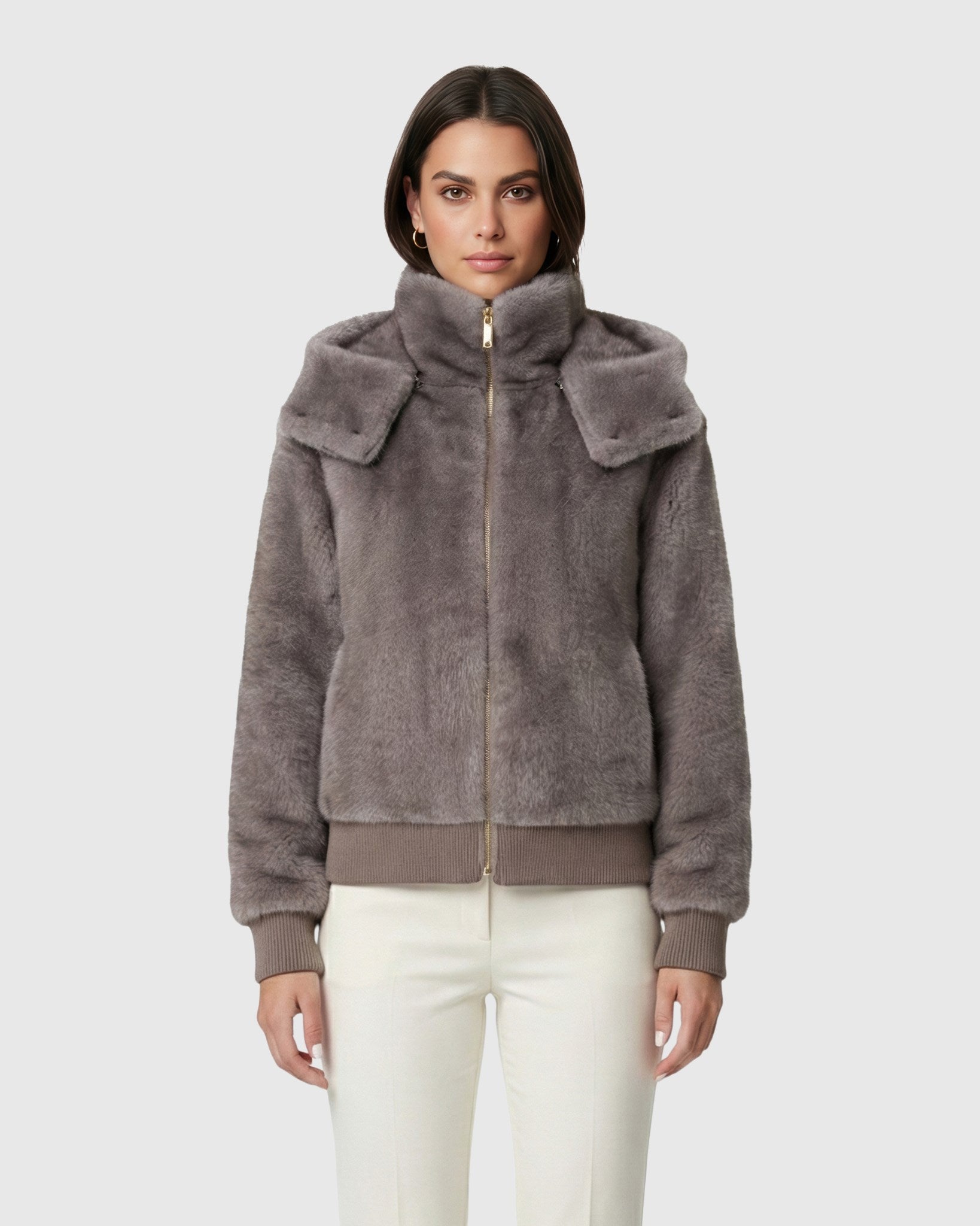 FUR-FREE MINK (FAUX FUR) PARKA WITH KNITTED CUFFS & BOTTOM