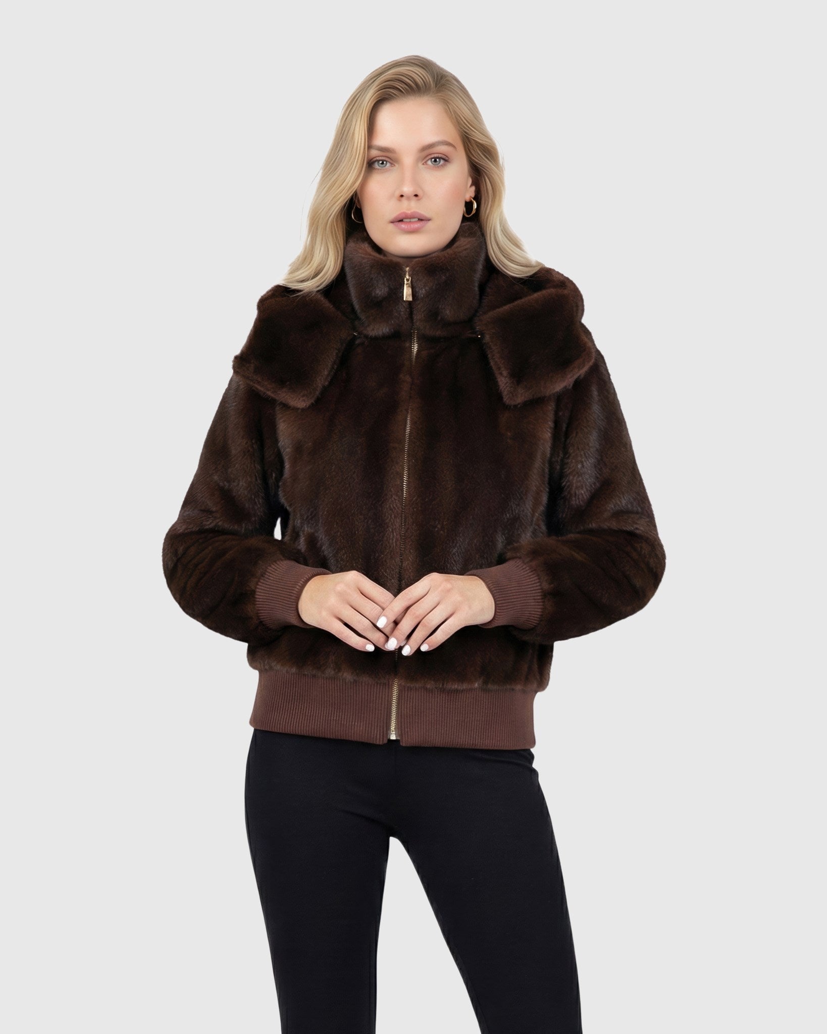 FUR-FREE MINK (FAUX FUR) PARKA WITH KNITTED CUFFS & BOTTOM