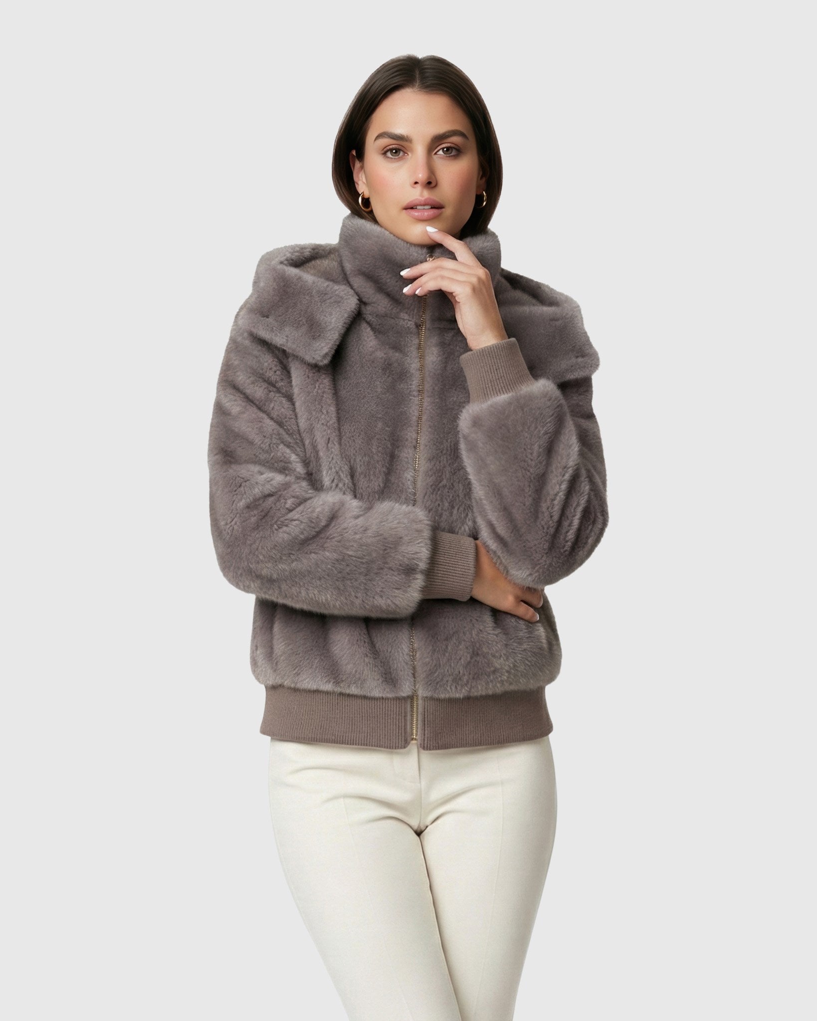 FUR-FREE MINK (FAUX FUR) PARKA WITH KNITTED CUFFS & BOTTOM